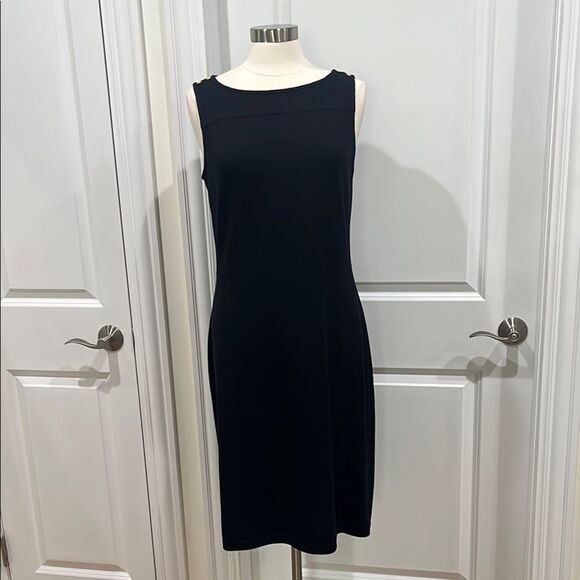St. John Collection 70% Wool Knit Sheath Dress Size 12 Black (read description) - Picture 1 of 16
